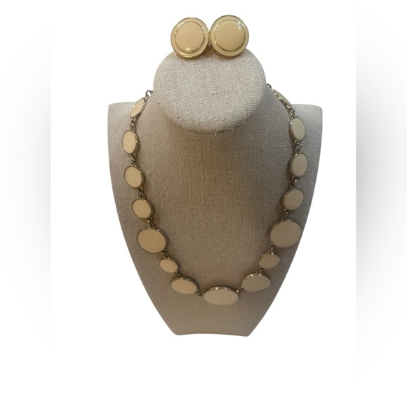 Monet Gold and Cream Earrings & 16”L Disc Necklace - Picture 3 of 9